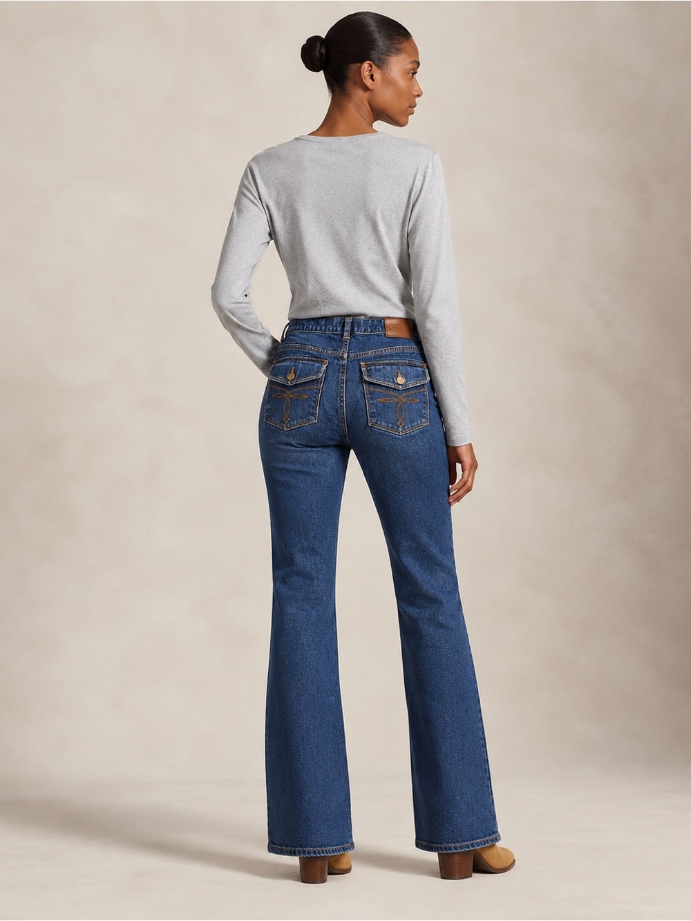 Lauren Ralph Lauren High-Rise Dark Blue Bootcut Womenโs Jeans